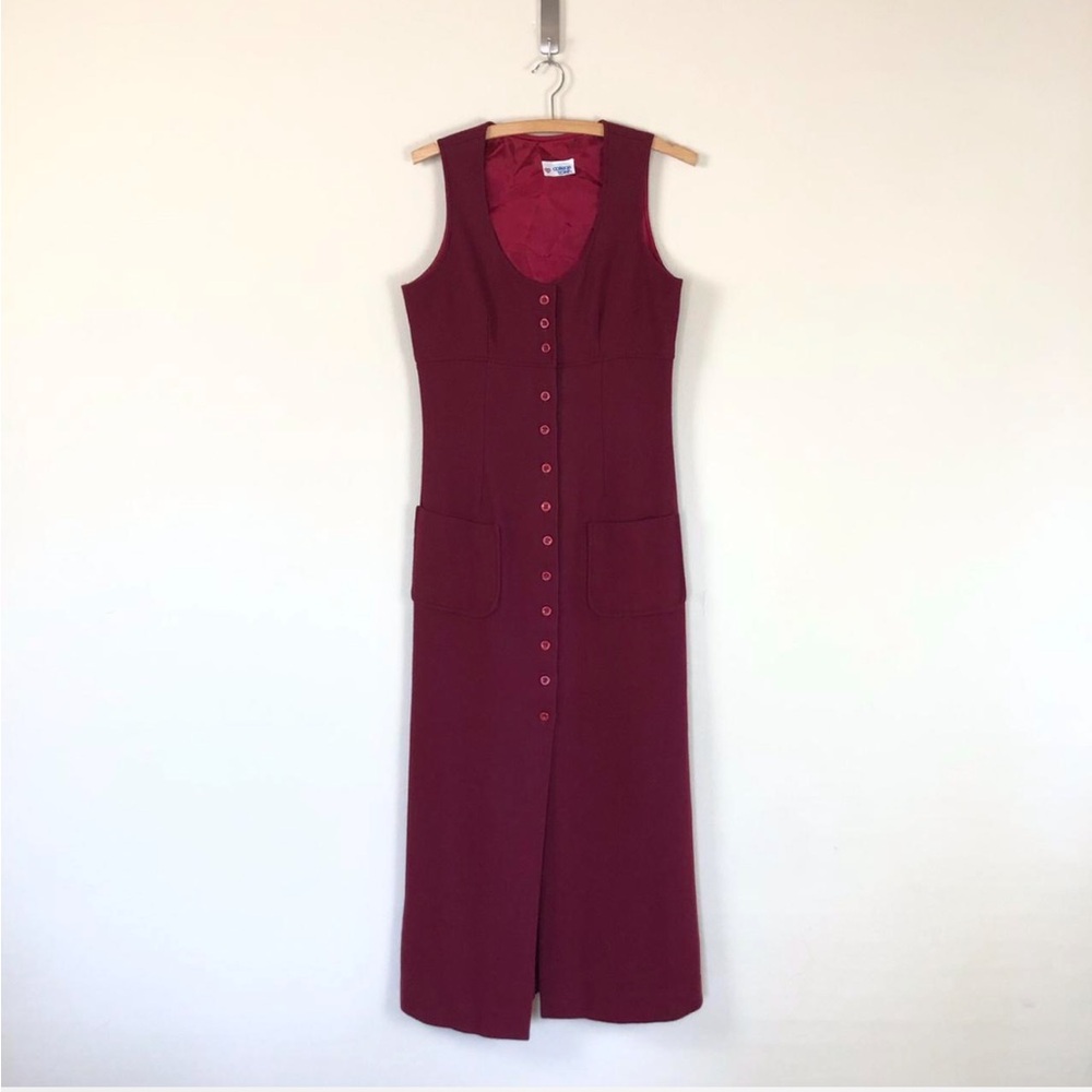 Vintage College Town Burgundy Wool Pinafore Vest Maxi Dress